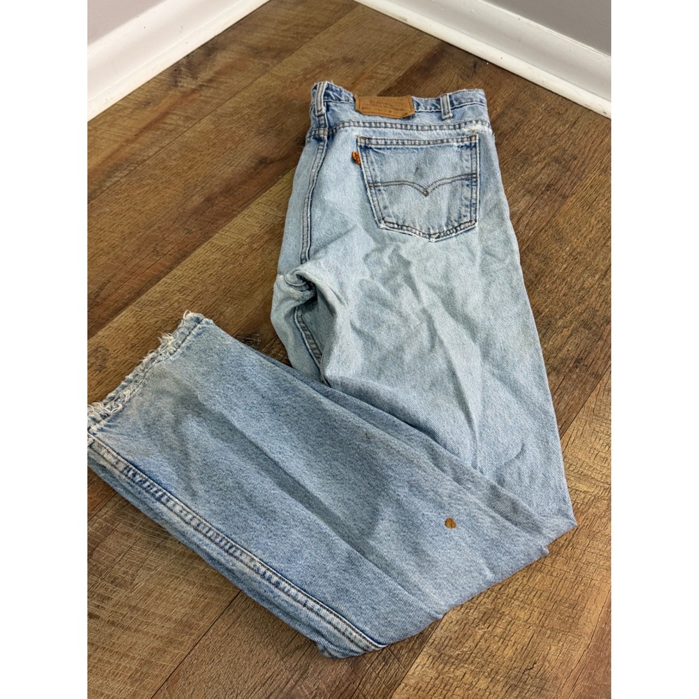 Vintage Levis 505 Orange Tab Jeans Mens 36x32 Light Wash Distressed Straight Leg